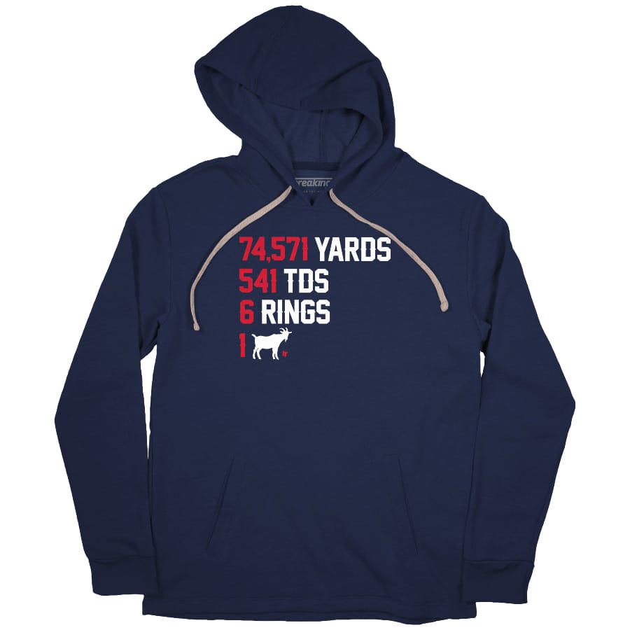 6 Rings 1 GOAT Hoodie - Navy colored on a white background.