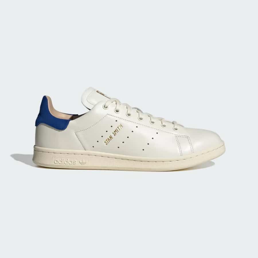 Adidas Stan Smith Lux Shoes - Off White/Cream White/Royal Blue colorway on a light gray background.