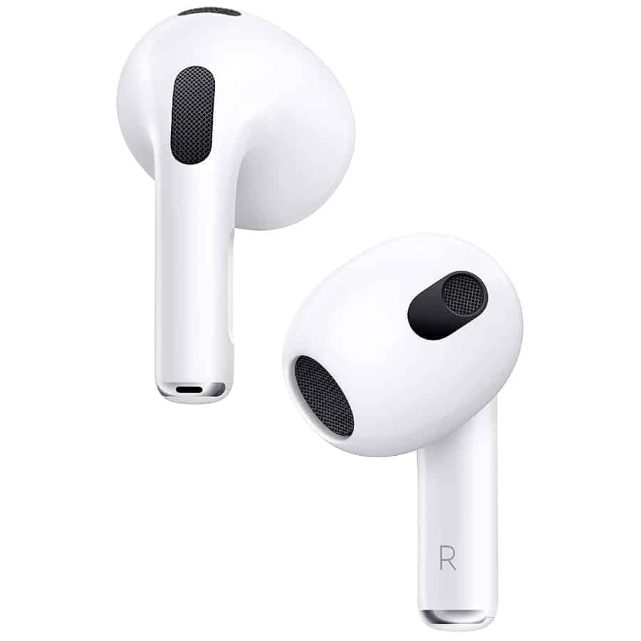 Apple AirPods (3rd Generation) - White colored on a white background. 