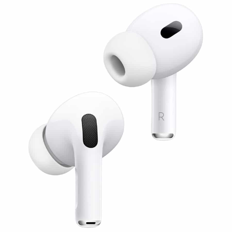 Apple AirPods Pro (2nd gen) - White colored on a white background.