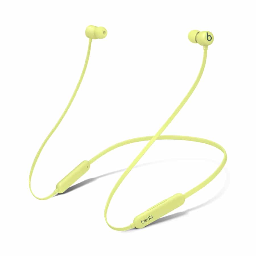 Beats Flex All-Day Wireless Earphones - Yellow colored on a white background. 