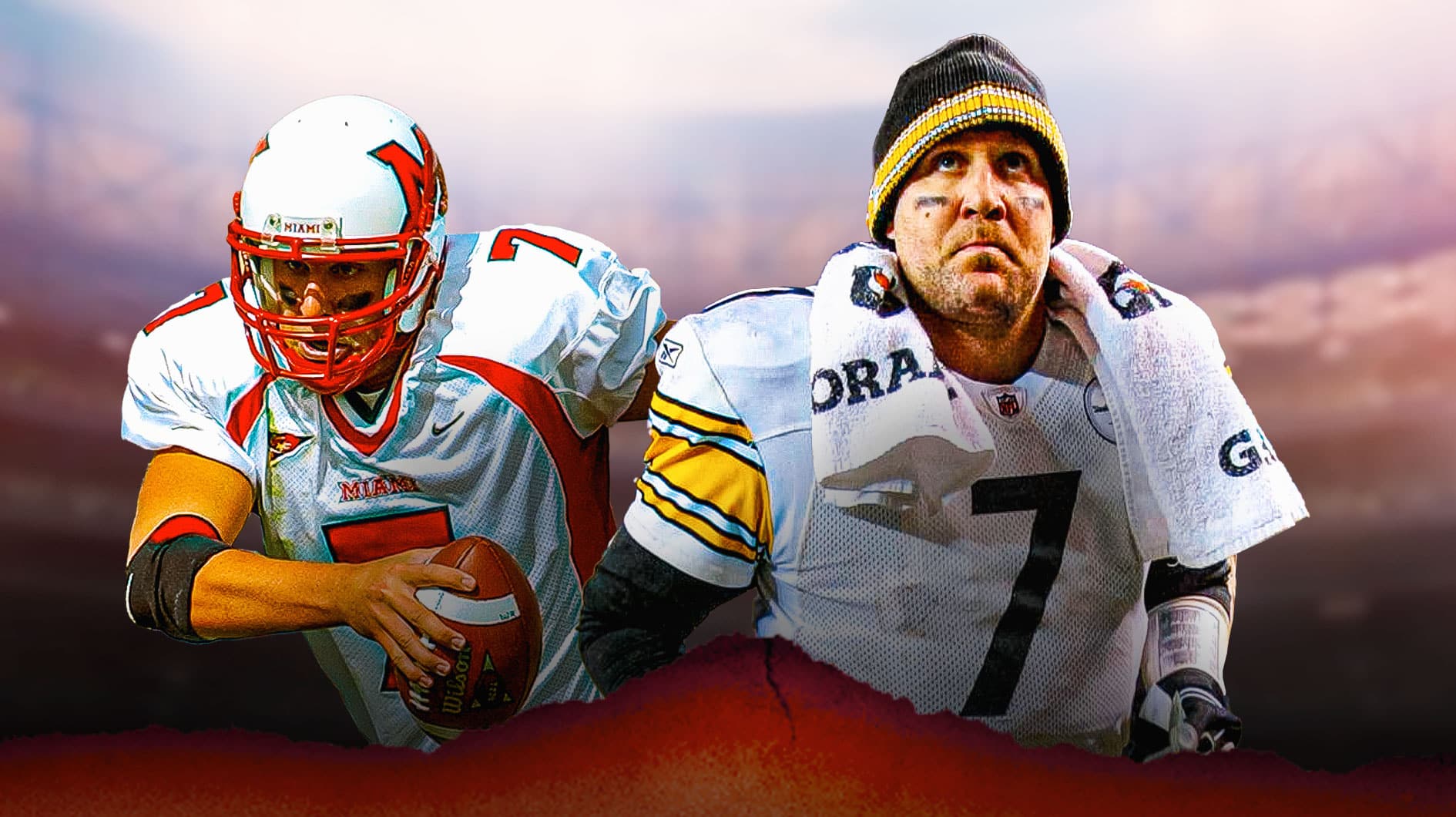 Ben Roethlisberger playing for Miami (OH) and the Pittsburgh Steelers.