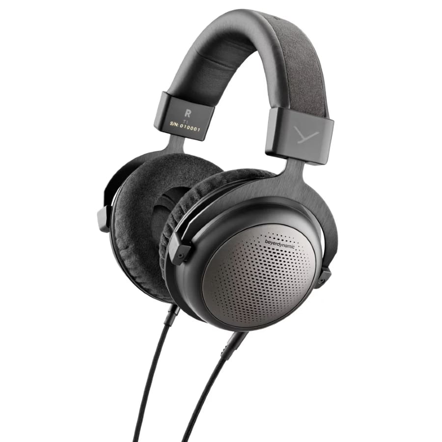 Beyerdynamic T1 High-end Tesla Headphones (3rd Generation) - Matte Gray colored on a white background. 