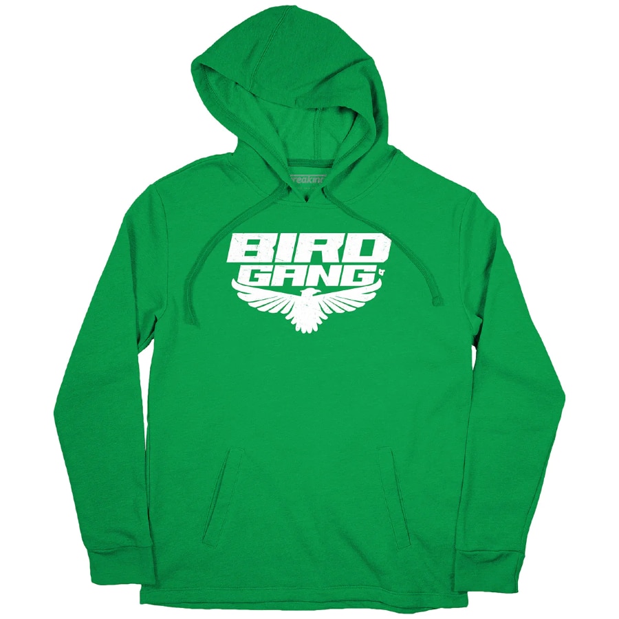 Bird Gang Hoodie - Kelly Green colored on a white background. 