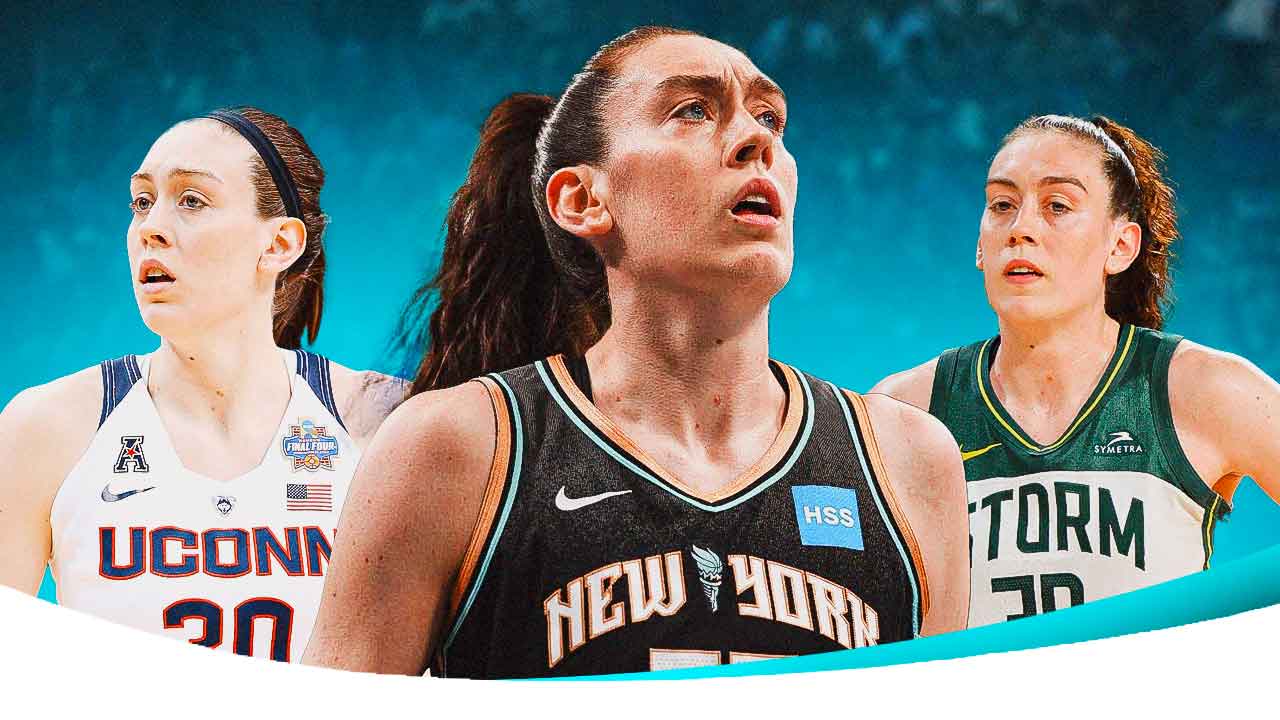 Breanna Stewart playing for UConn, the Liberty and the Storm.