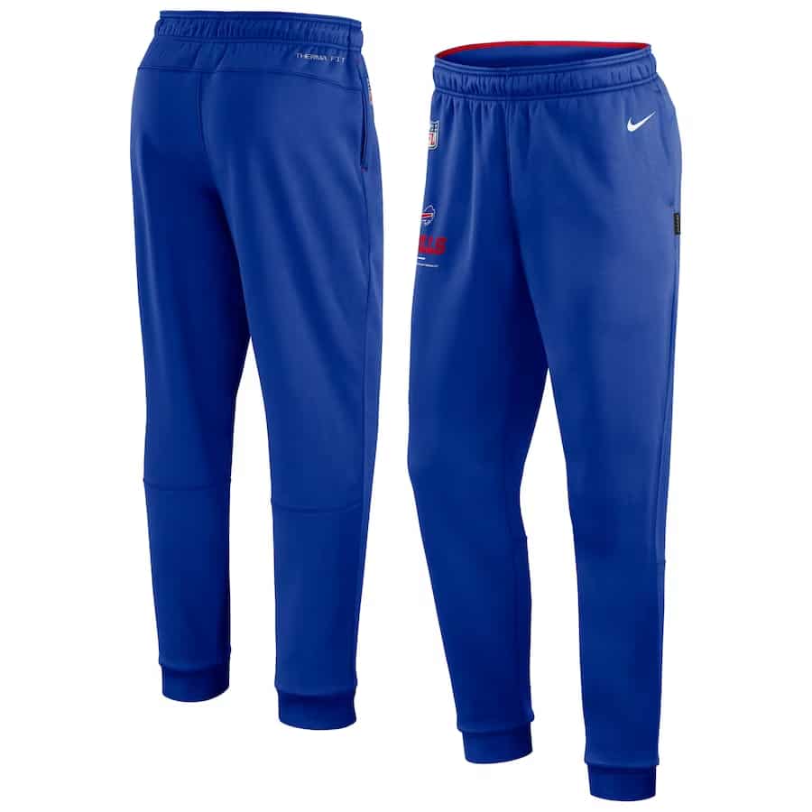 Buffalo Bills Nike Sideline Logo Performance Pants - Royal colored on a white background.