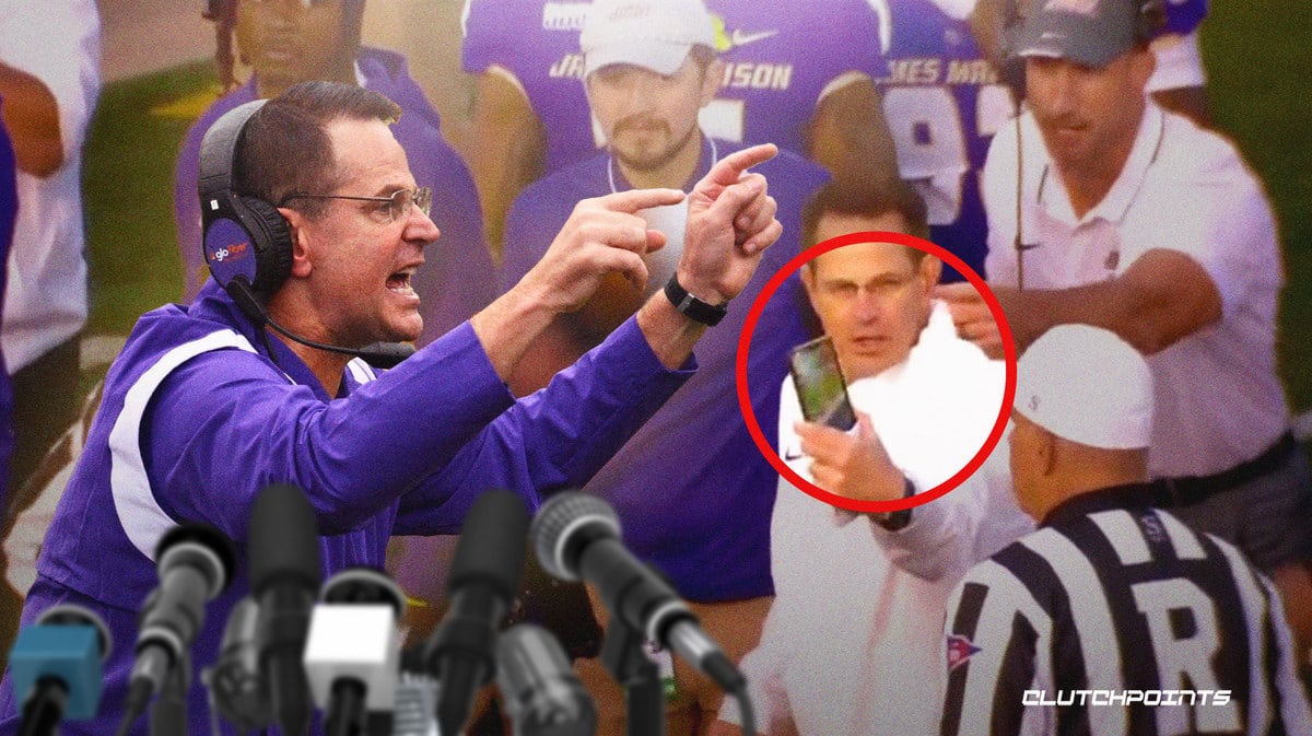 James MAdison football Curt Cignetti cell phone incident referees