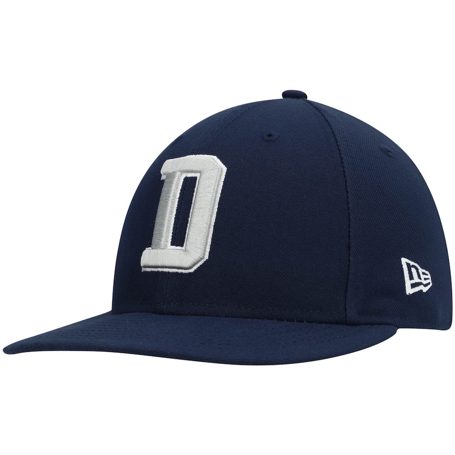 Dallas Cowboys New Era On-Field D 59FIFTY Fitted Hat - Navy colored on a white background.