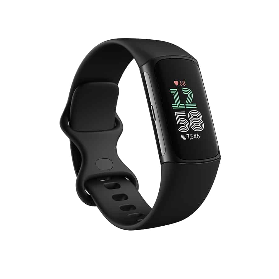 Fitbit Charge 6 - Obsidian/Black Aluminum colorway on a white background.