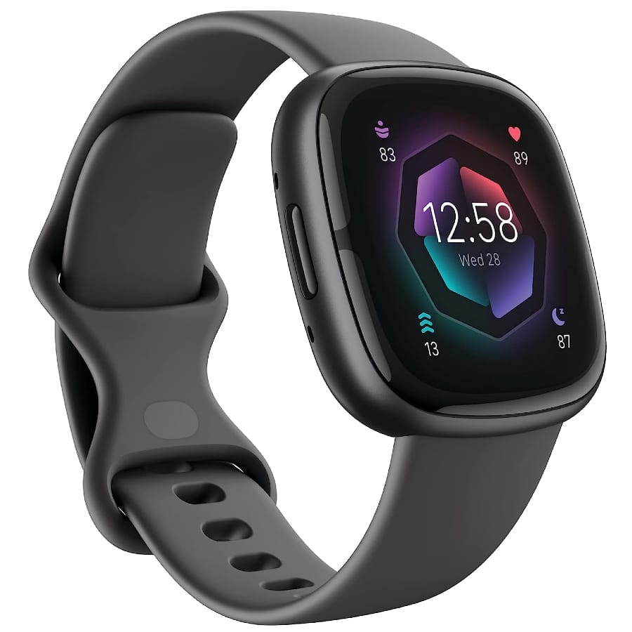 Fitbit Sense 2 - Shadow Gray/Graphite colorway on a white background.