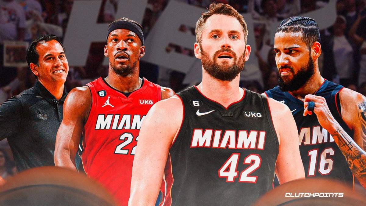 Erik Spoelstra, Kevin Love, Caleb Martin, Jimmy Butler