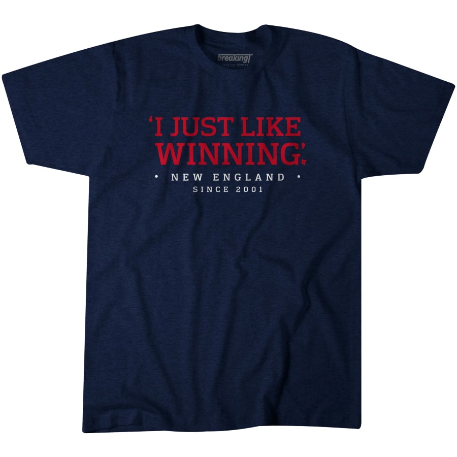 I Just Like Winning T-Shirt - Navy colored on a white background. 