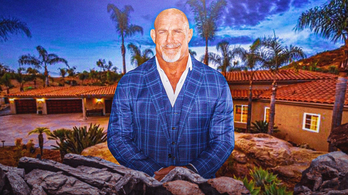 Pro wrestler Bill Goldberg in front of his mansion in Bonsall, Calif.