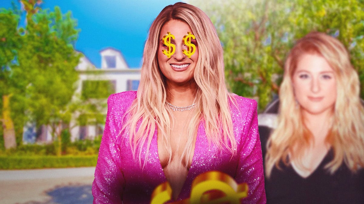 Meghan Trainor with money signs in her eyes in front any photo from this article