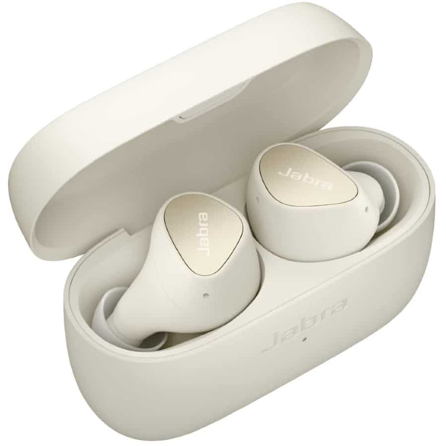 Jabra Elite 3 Wireless Bluetooth Earbuds - Light Beige colored on a white background. 