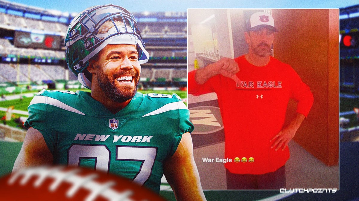 Jets Aaron Rodgers bet Auburn Cal CJ Uzomah gear