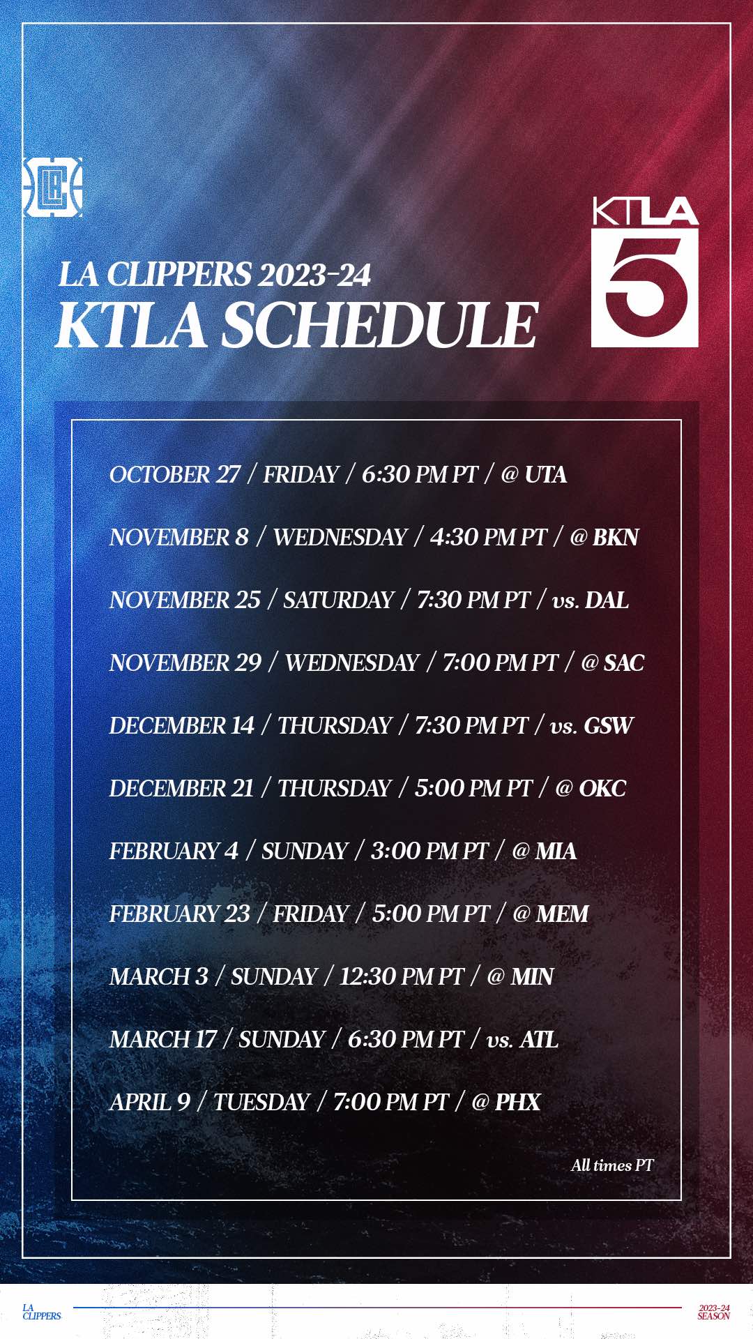 LA Clippers KTLA schedule 2023-24