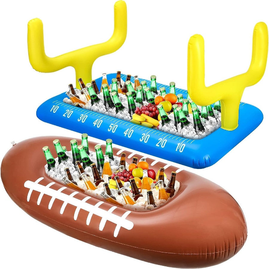 Leitee Inflatable Football & Field Goals Coolers on a white background. 