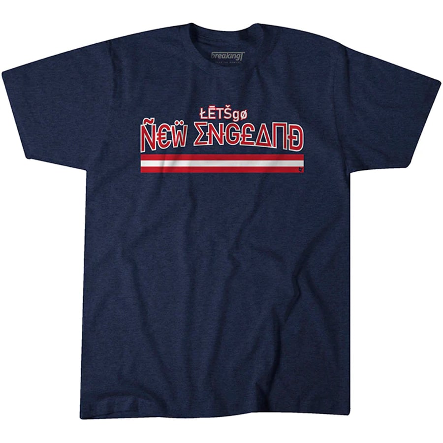 Let's Go New England T-Shirt - Blue colored on a white background.