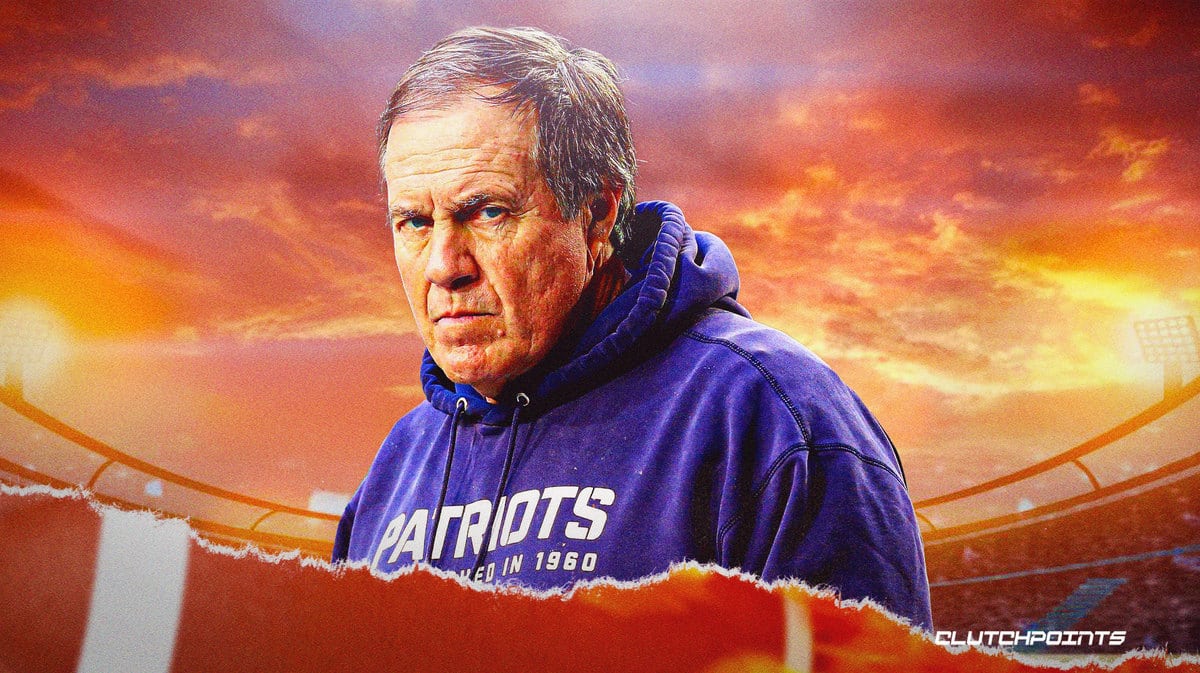 Bill Belichick with a sunset behind him