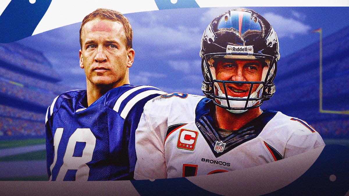 Peyton Manning playing for the Indianapolis Colts and Denver Broncos.