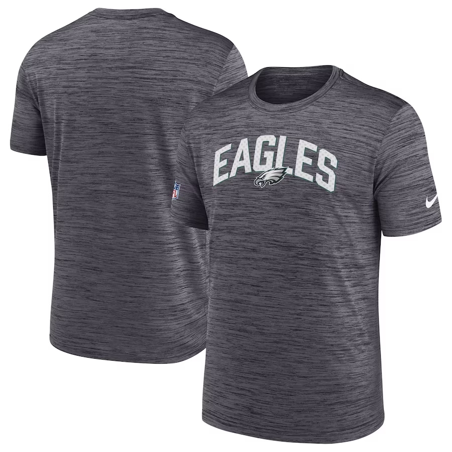 Philadelphia Eagles Nike Sideline Velocity Athletic Stack Performance T-Shirt - Heathered Gray color on a white background.