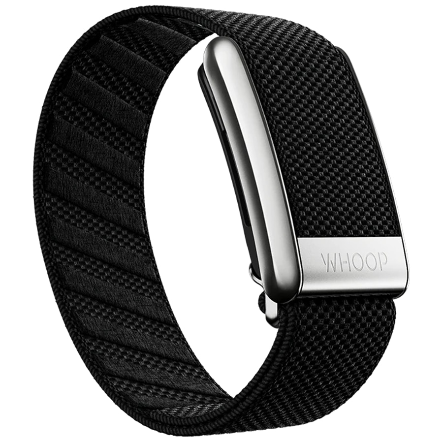 Whoop 4.0 Superknit Luxe Band - Onyx/Platinum colorway on a white background.