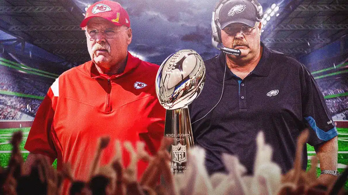 Andy Reid coaching for the Philadelphia Eagles and Kansas City Chiefs.