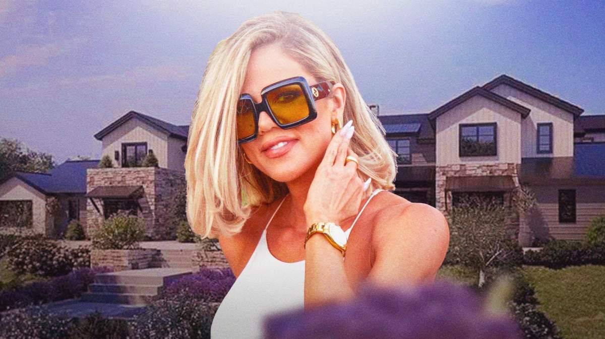 Khloe Kardashian in front of her mansion in Hidden Hills, Calif.
