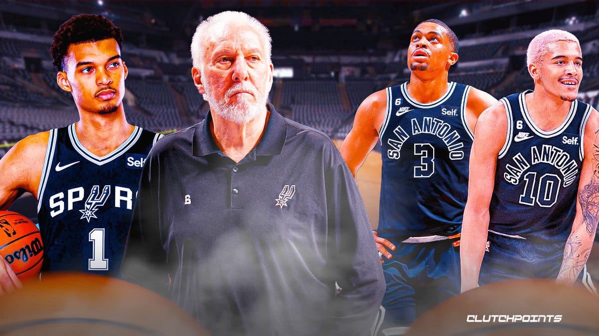 Victor Wembanyama, Gregg Popovich, Keldon Johnson, Jeremy Sochan, Spurs