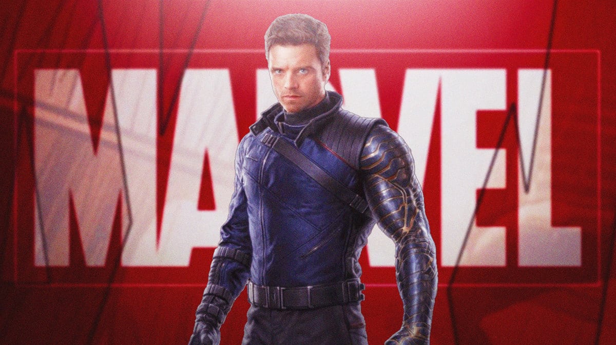 The Winter Soldier with the Marvel Comics logo in the background