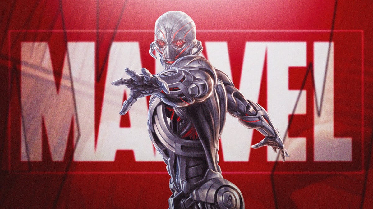 Ultron with the Marvel Comics logo in the background