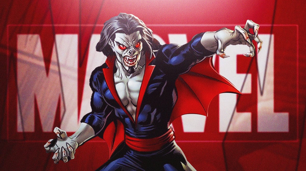 Morbius with the Marvel Comics logo in the background