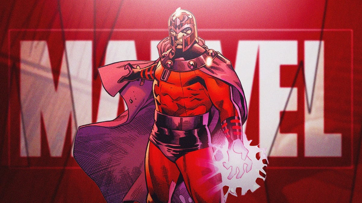 Magneto with the Marvel Comics logo in the background