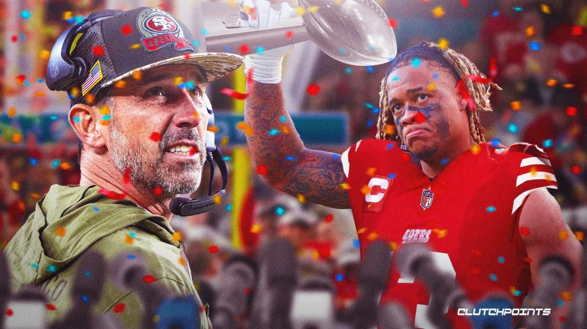 Photo: Chase Young in 49ers uniform lifting the Lombardi trophy with Kyle Shanahan in 49ers gear
