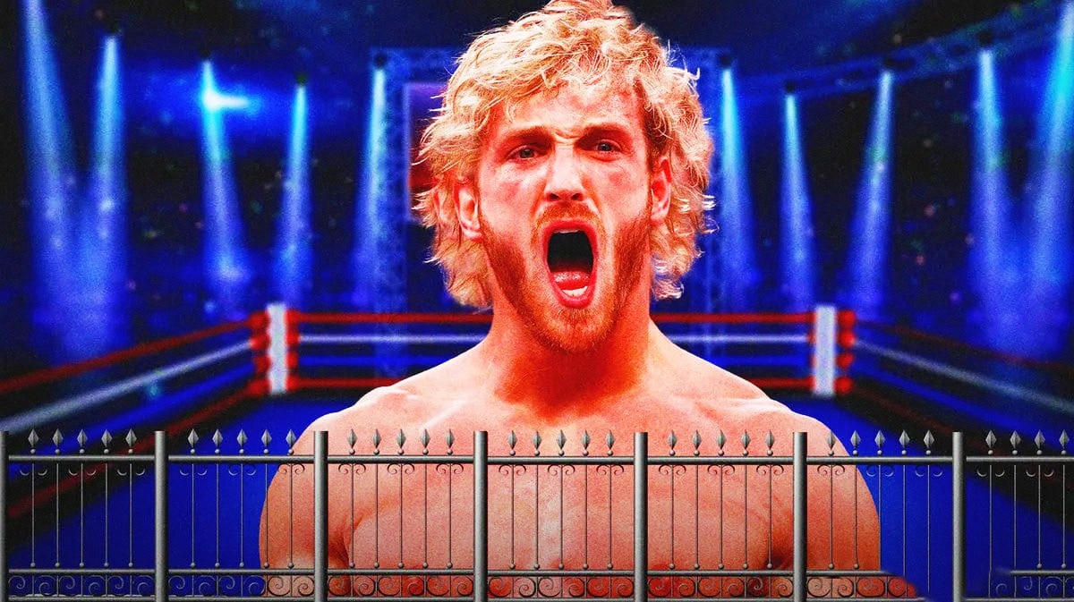 Logan Paul behind a fence.