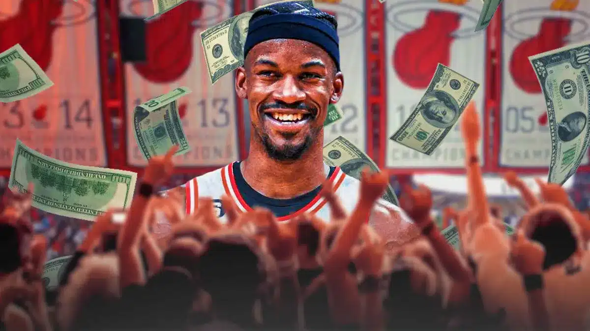 Jimmy Butler with cash flying around.