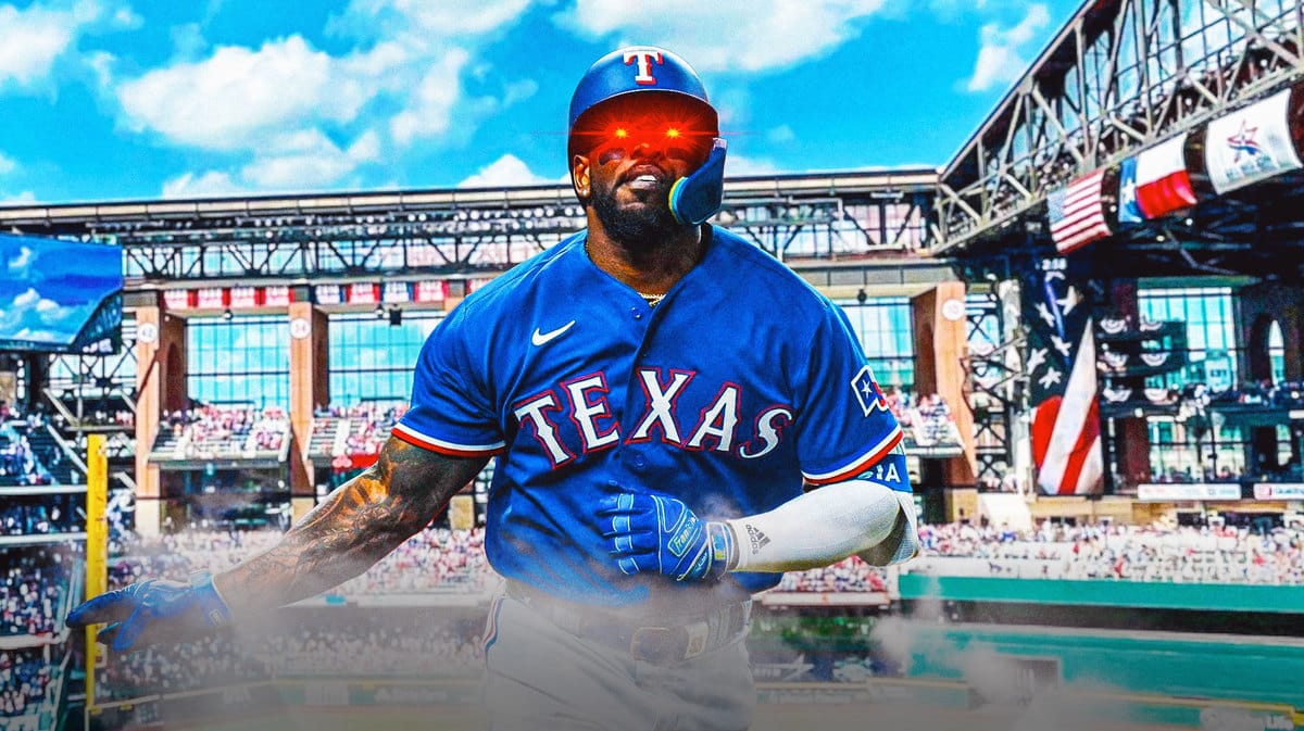 Action shot of Adolis Garcia of the Rangers with woke eyes