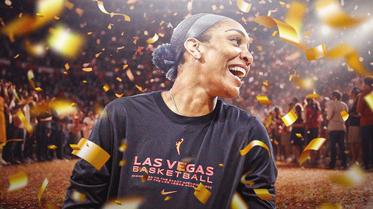 A'ja Wilson celebrating with confetti falling
