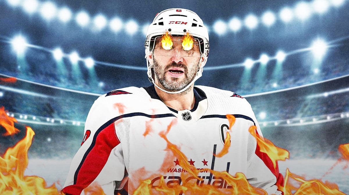 Action shot of Alex Ovechkin of the Capitals on fire