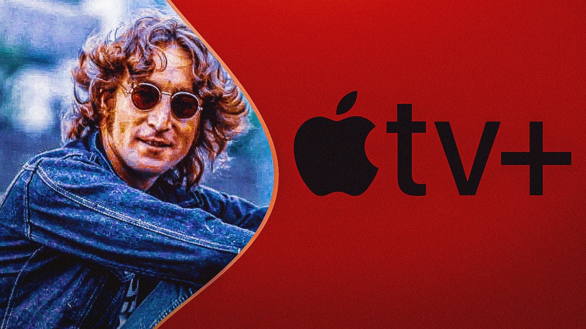 John Lennon with Apple TV+ logo.