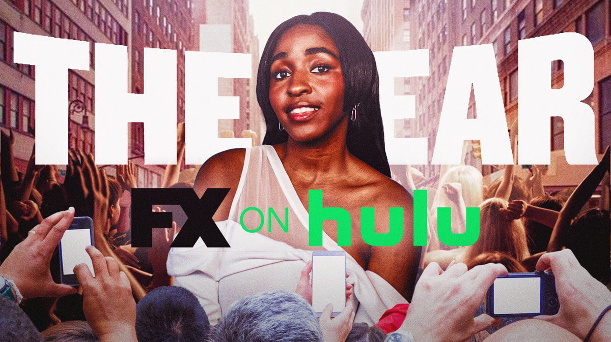 The Bear star Ayo Edebiri and FX and Hulu logos.