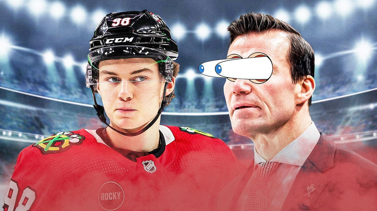 Chicago Blackhawks rookie Connor Bedard and head coach Luke Richardson