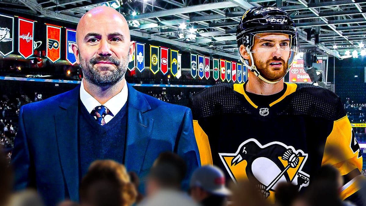 Columbus Blue Jackets head coach Pascal Vincent and former Pittsburgh Penguins forward Adam Johnson at Nationwide Arena.