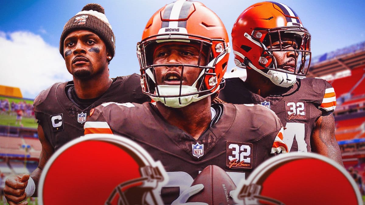 Jerome Ford, Kareem Hunt, and Deshaun Watson preferably not looking happy.