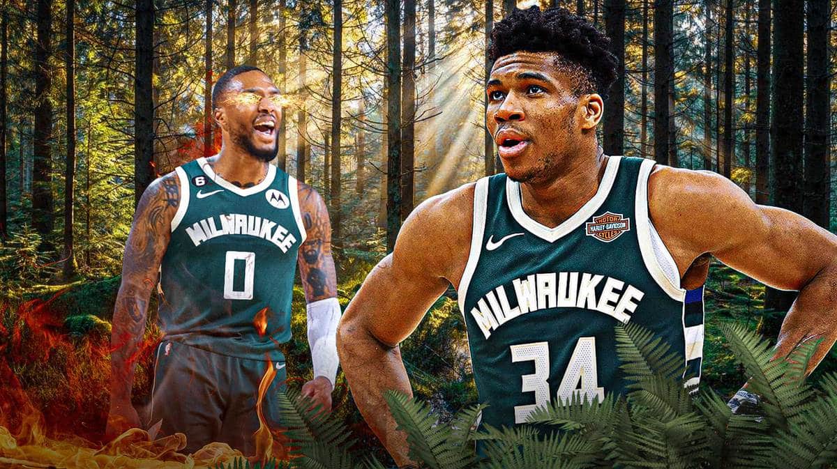 The Milwaukee Bucks' Damian Lillard and Giannis Antetokounmpo