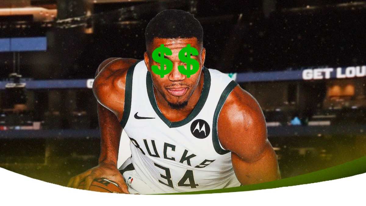 Giannis Antetokounmpo with dollar signs in his eyes