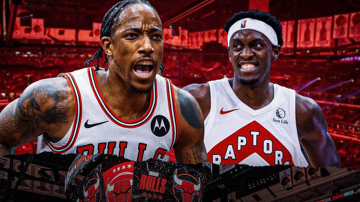 The Chicago Bulls' DeMar DeRozan and the Toronto Raptors' Pascal Siakam.