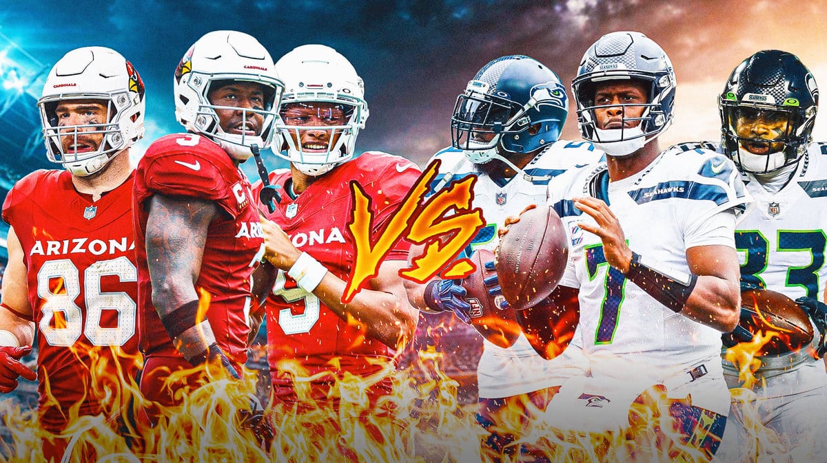 Image: Arizona Cardinals' Joshua Dobbs, Budda Baker, and Zach Ertz VS. Seattle Seahawks' Geno Smith, Bobby Wagner, and Jamal Adams