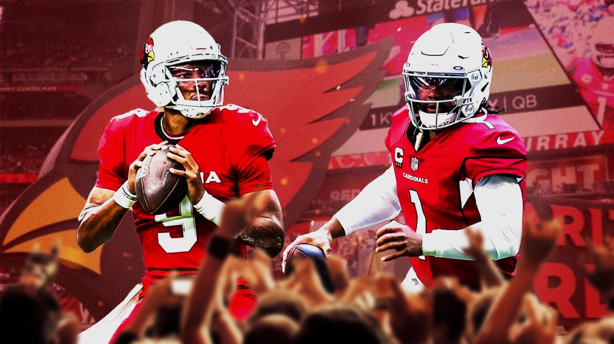Action shot of Cardinals quarterbacks Joshua Dobbs and Kyler Murray